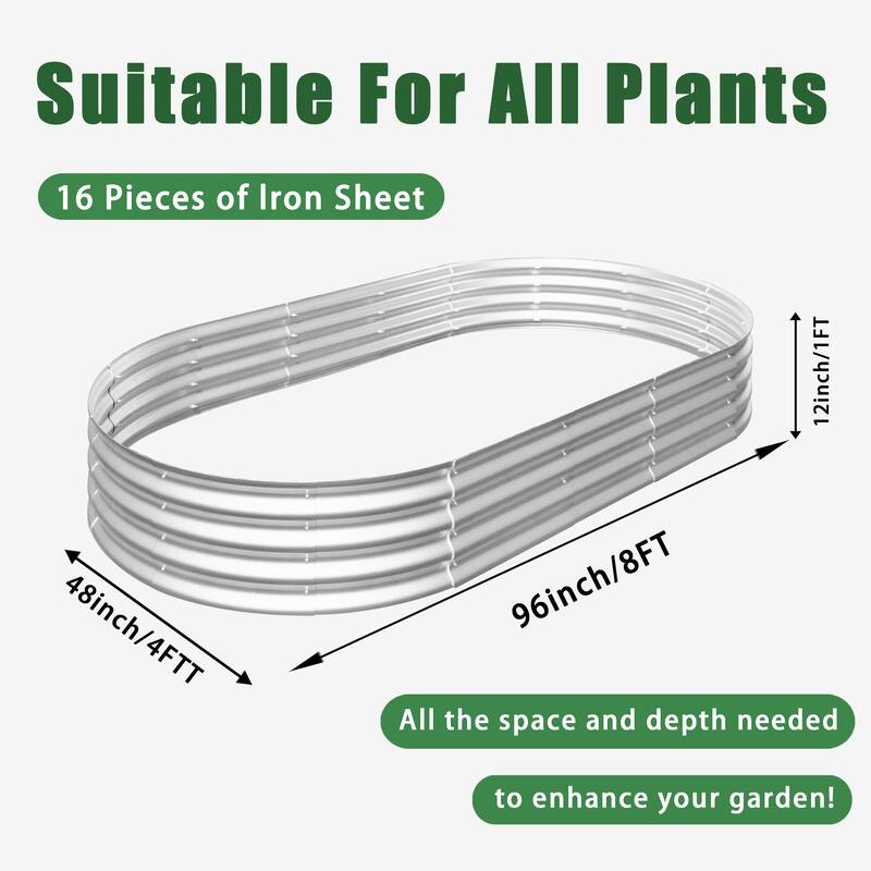 8x4x1ft Raised Garden Bed Kit, Galvanized Planter Raised Garden Beds, Heavy Duty, Rust-Resistant, Easy Assembly