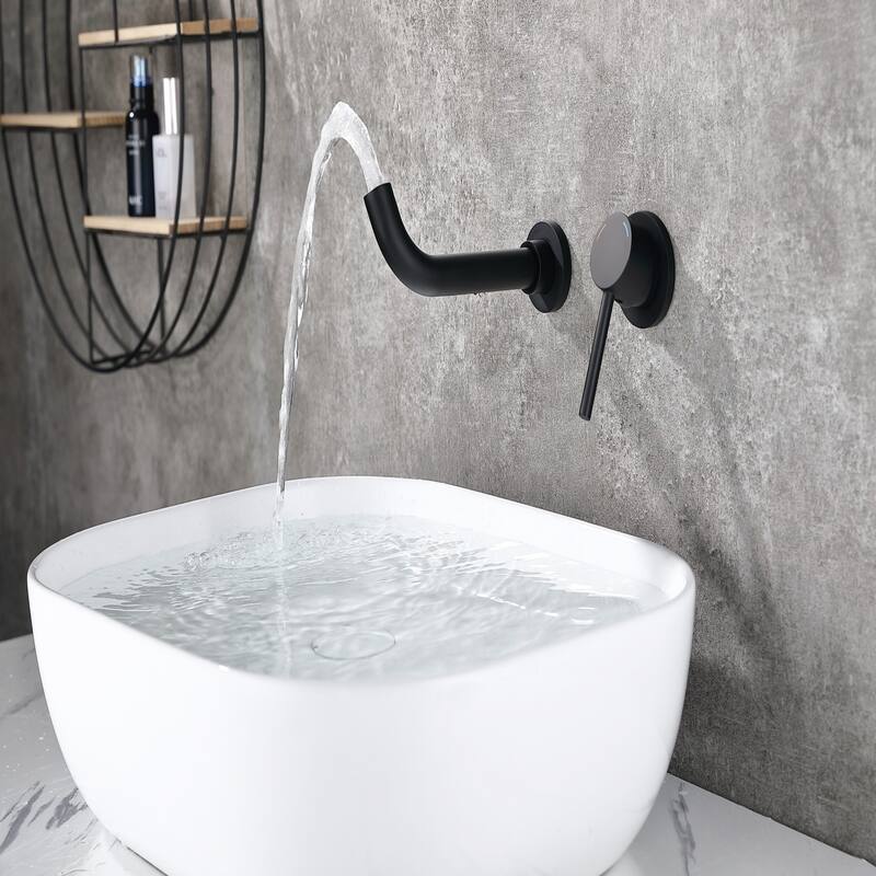 Wall Mount Faucet for Bathroom Sink or Bathtub, Single Handle 2 Holes Brass Rough-in Valve Included, Matte Black