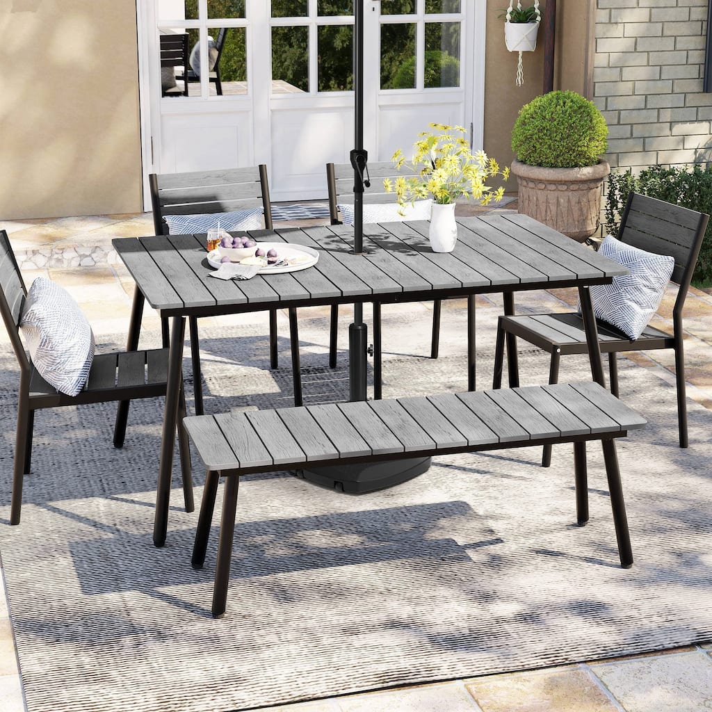 Pellebant Outdoor Patio Dining Set with Stackable Dining Chairs and Bench