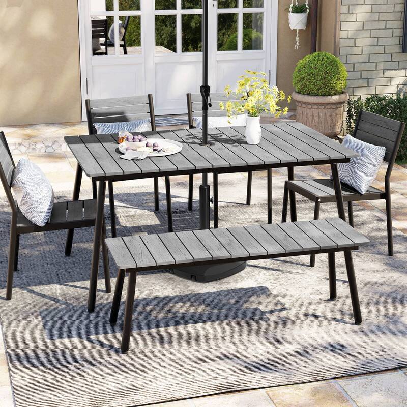 Pellebant Outdoor Patio Dining Set with Stackable Dining Chairs and Bench