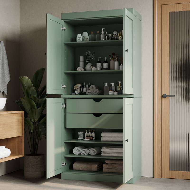 Palace Imports 100% Solid Wood Bathroom Storage Cabinet, Shaker Doors, 2 Drawers, Adjustable Shelves, 32" Wide, 71.5" Tall