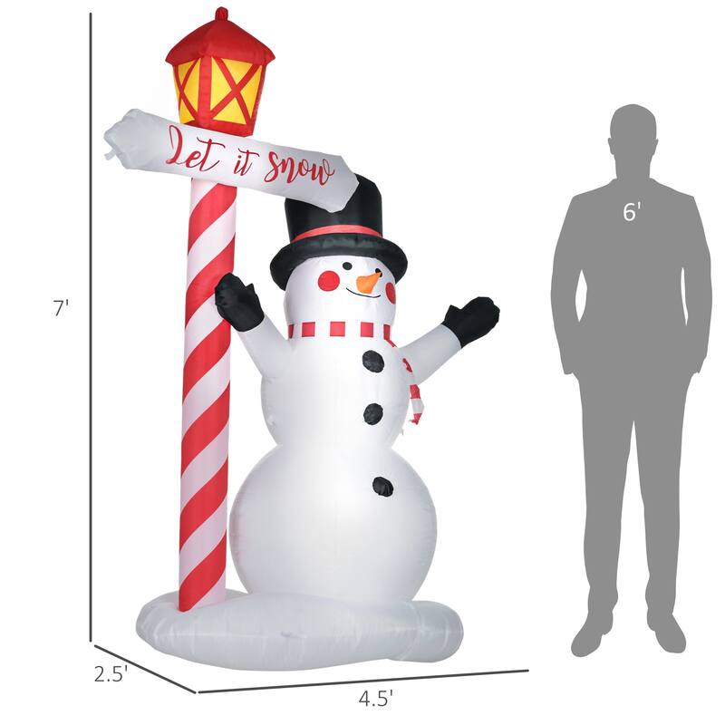 HOMCOM 7ft Christmas Inflatables Decorations Snowman with Street Light, Blow-Up Outdoor LED