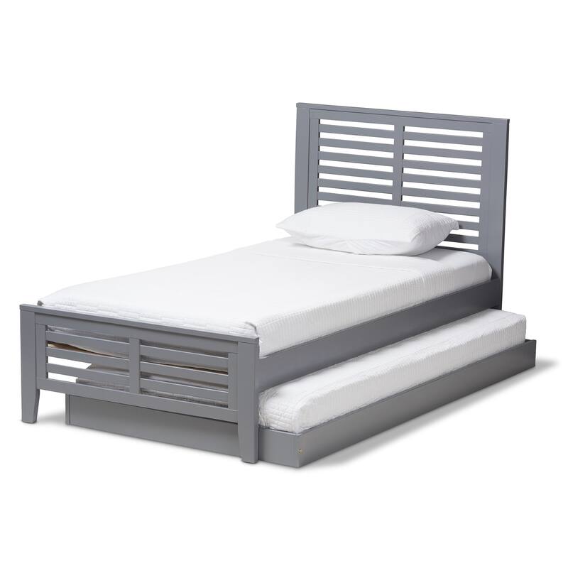 Twin Platform Bed with Trundle - Modern Grey Wood Bed Frame - City Chic Style - Easy Assembly