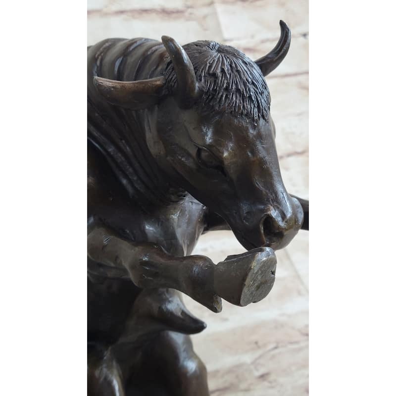 Signed Milo Male Imitative Bull Spanish Bronze Sculpture Marble Base Statue Figurine Decor