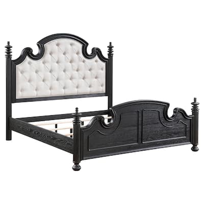 Celina Traditional Wood Poster Bed Black with Tufted Headboard