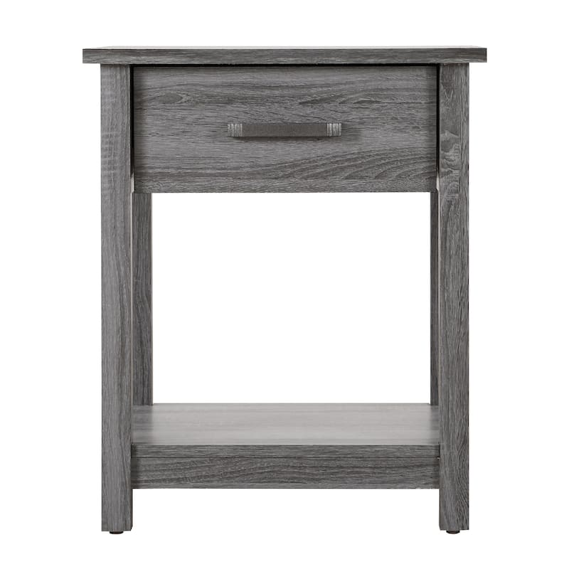 Pull Drawer Wood Nightstand with Storage Shelf - 24" - Gray