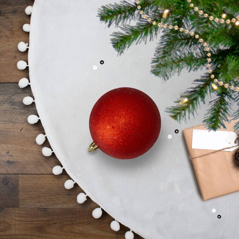 Glittered Shatterproof Christmas Ball Ornament - 4" (100mm) - Red