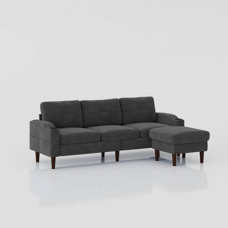 Modern Convertible L-Shaped Sectional Sofa with Storage Footstool for Home Office - Dark grey