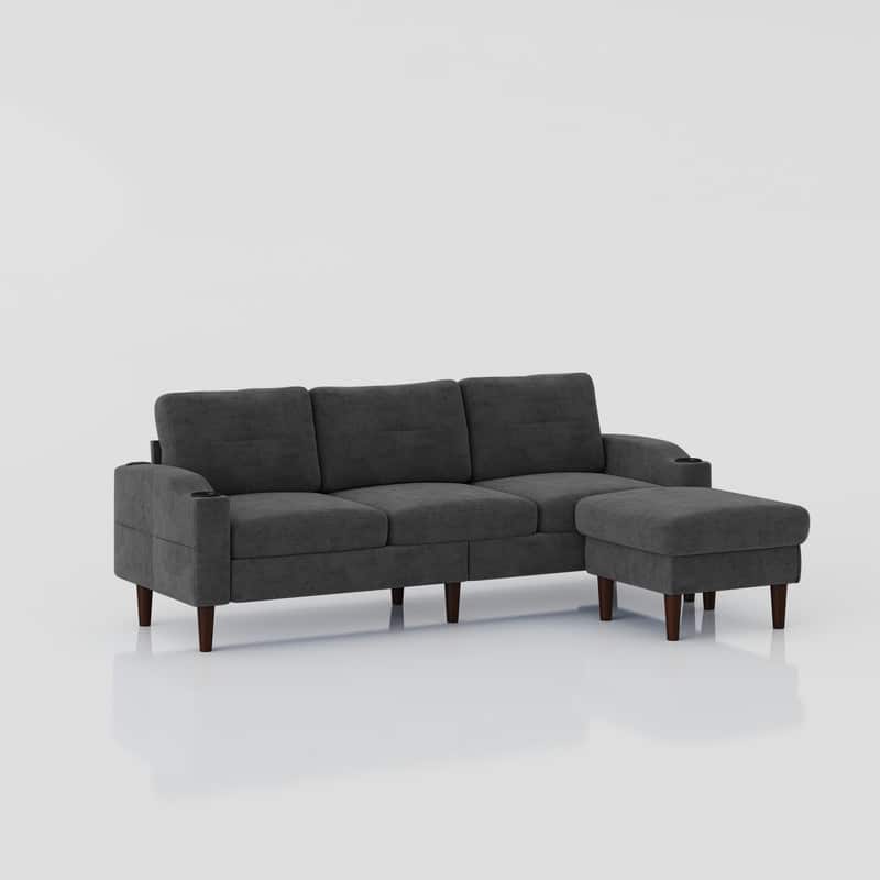 Modern Convertible L-Shaped Sectional Sofa with Storage Footstool for Home Office