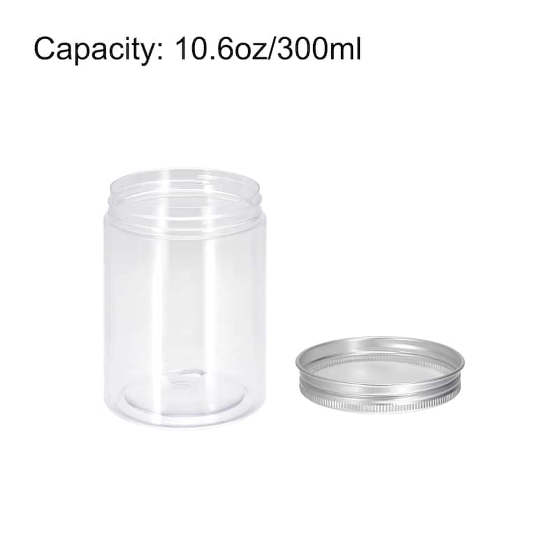8Pcs 300ml Clear Plastic Jars with Silver Lid Food Storage Container