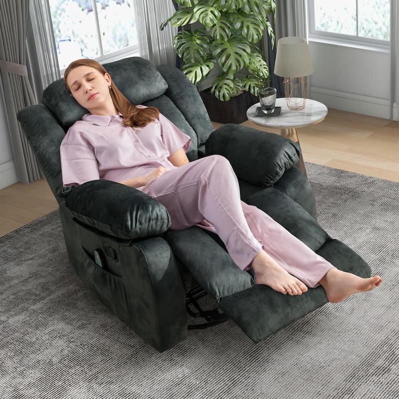 360° Rotatable Swing Manual Massage Rocker Recliner With Heat And Vibration