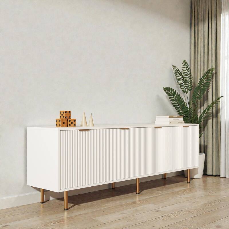 Modern Warm White 70.87" TV Stand for 80 Inch TVs, MDF Media Console Cabinet for Living Room or Bedroom