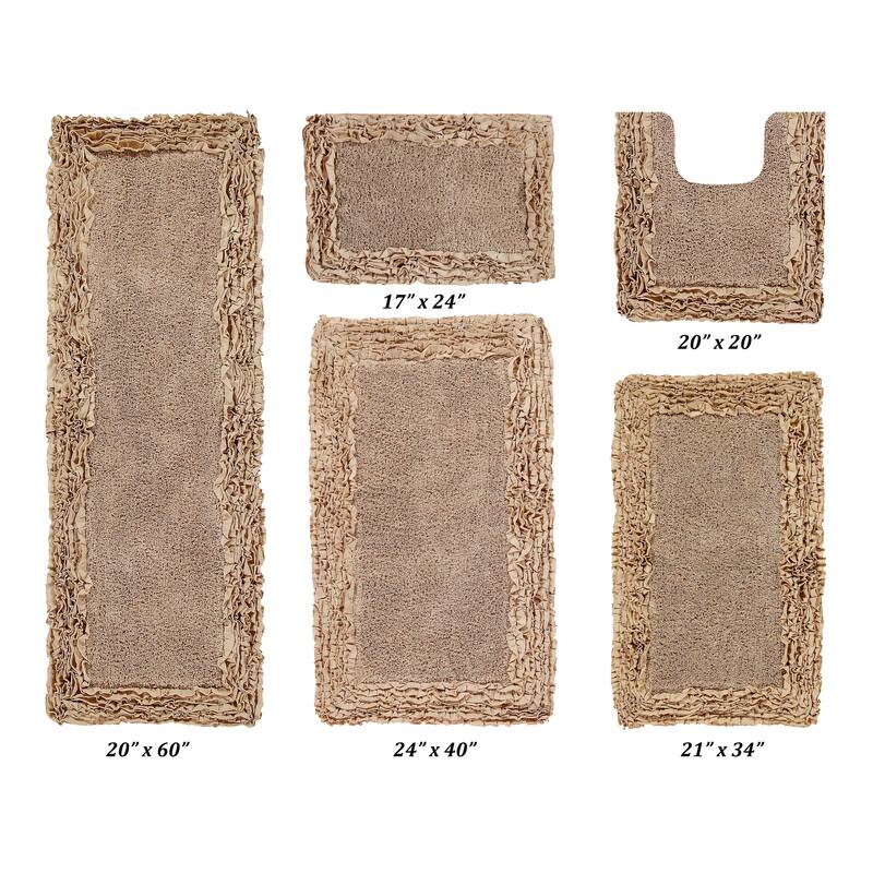 Better Trends Shaggy Border Collection Bathroom Rug -100% Cotton Tufted, Non-Skid Spray Latex Backing, Machine Washable Bath Mat - 5 PC Set 17"x24"|20"x20"|21"x34"|24"x40"|20"x60" - Beige