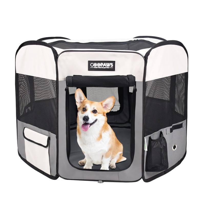 Jespet Soft-Sided Folding Dog & Cat Playpen - 45'' - Light Grey