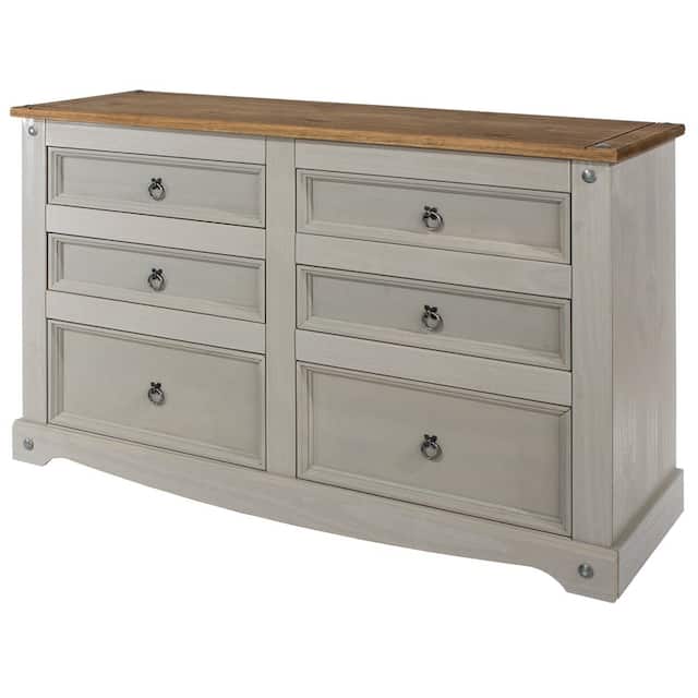 Wood Dresser 3+3 Drawers Chest Corona Collection | Furniture Dash - Gray wash stain, top in antique brown stain.