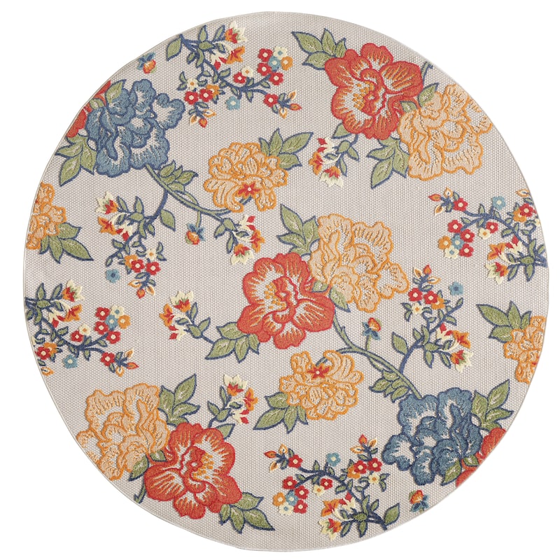 Domani Napa Floral Chic Indoor / Outdoor Area Rug - 7'10' Round - Summer