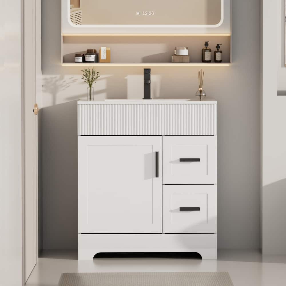 Modern 24"/30"/36"/48" Wave-Line Bathroom Vanity Set with Sink & Faucet