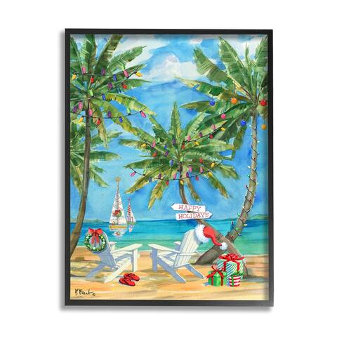 Stupell Industries Holiday Palms Warm Island Winter Framed Giclee Texturized Wall Art, Design By Paul Brent