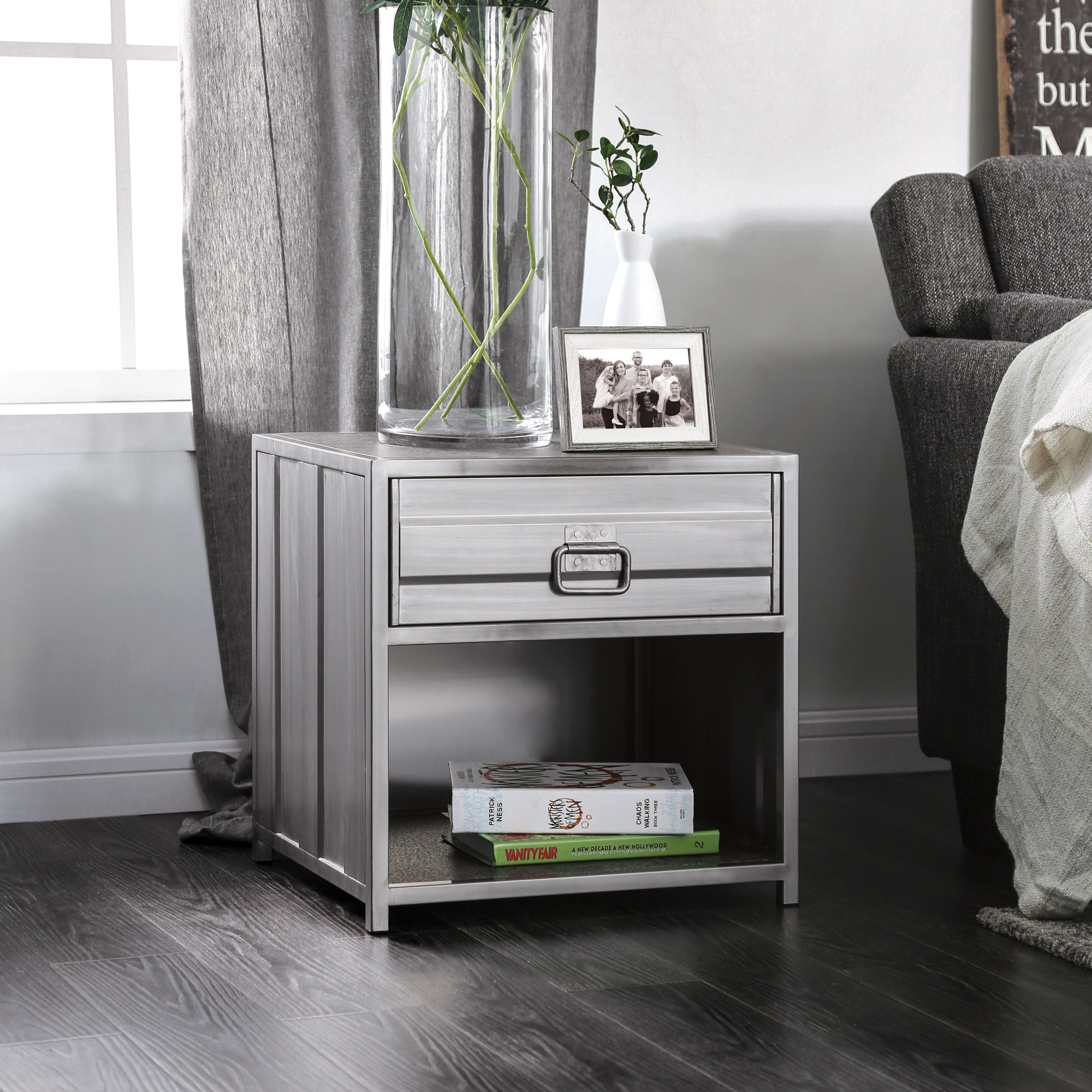 Silver cheap metal nightstand