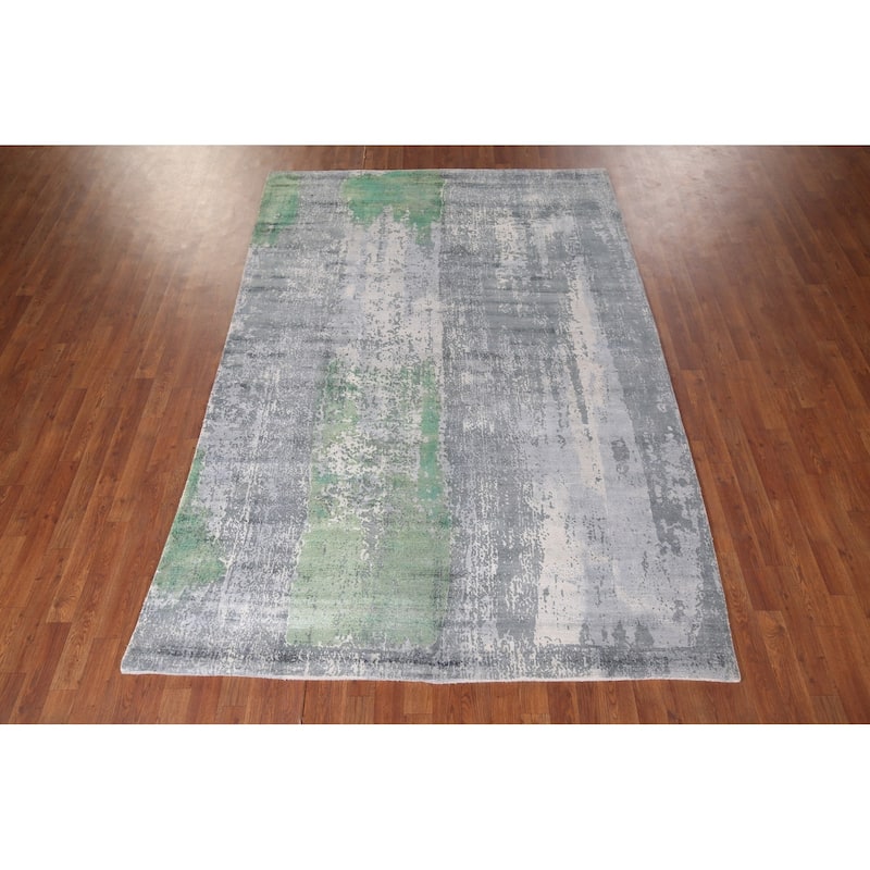 Abstract Oriental Area Rug Hand-Knotted Wool Carpet - 5'11"x 8'8"