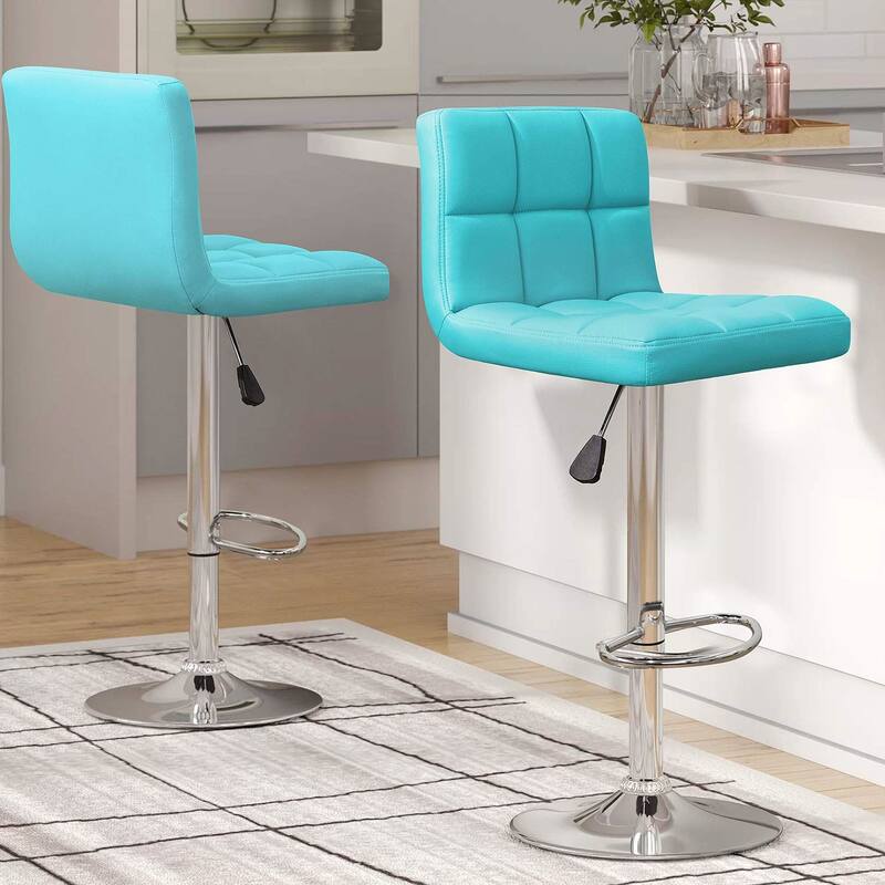 Bar Stools Adjustable Armless Swivel PU Leather Barstools Set of 2