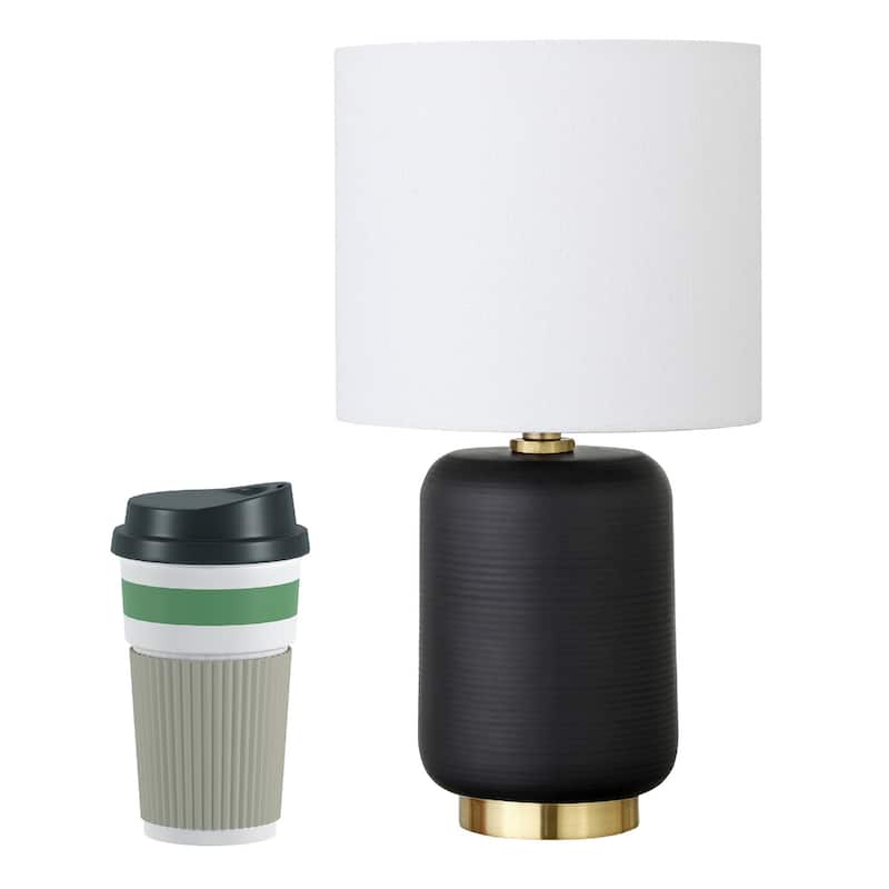 Ceramic Cylinder Table Lamp with White Drum Shade and Rocker Switch - 8” x 8” x 15” (D x W x H)