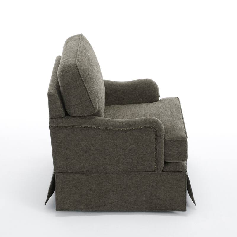 Modern Chenille Swivel Armchair and Storage Ottoman