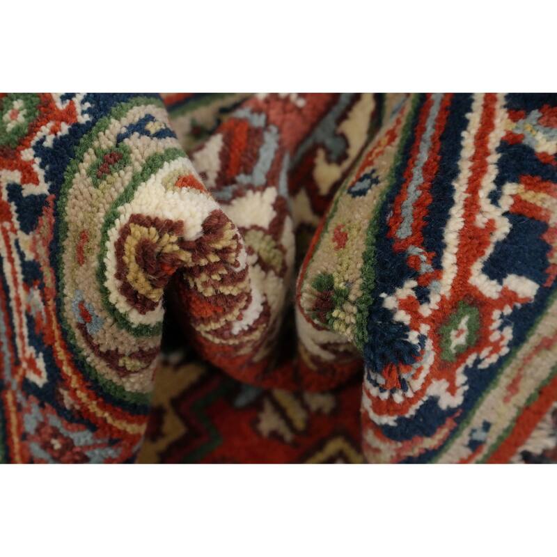 Hand Knotted Oriental 100% Wool Carpet Traditional Medallion Oranges & Rust Heriz (serapi) Area Rug - 4' 11'' X 2' 11''
