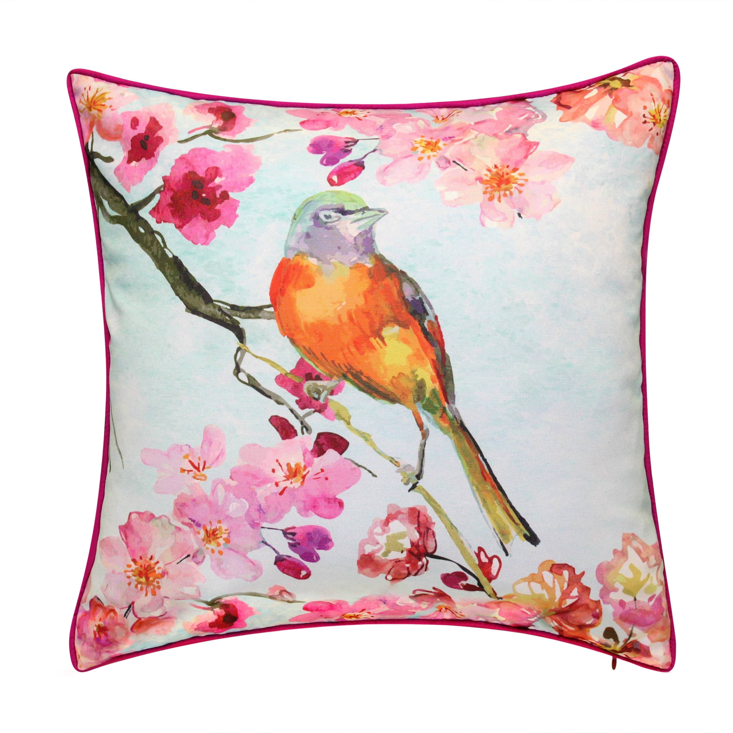Birdwatching Hummingbird Lover Vintage Gift Cherry Blossom Bird Flowers Animal Vintage Hummingbird Throw Pillow 18x18 Multicolor