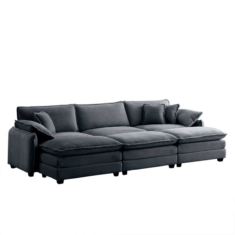 3-seater Corduroy Modular Sectional Sofa Set with Ottomans