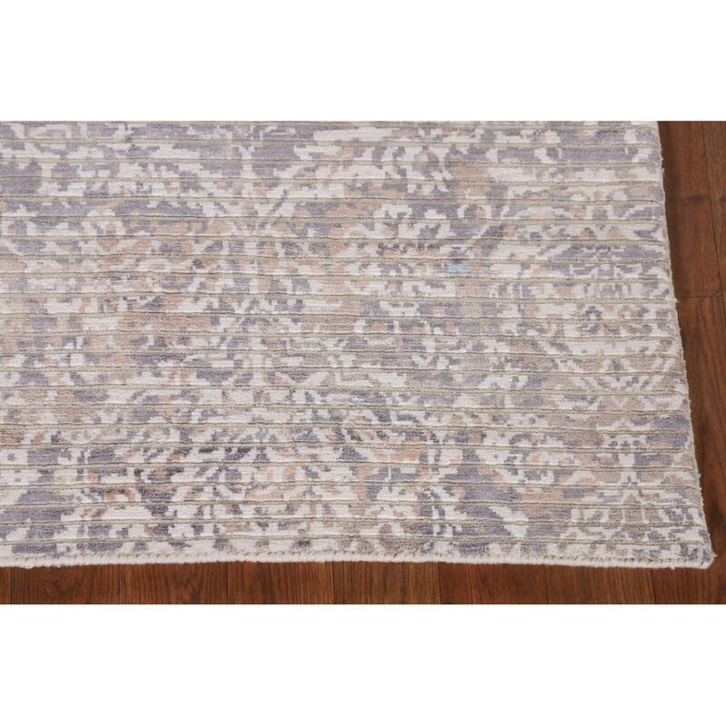 Beige Striped Abstract Oriental Accent Rug Handmade Wool Carpet - 2'9"x 4'10"