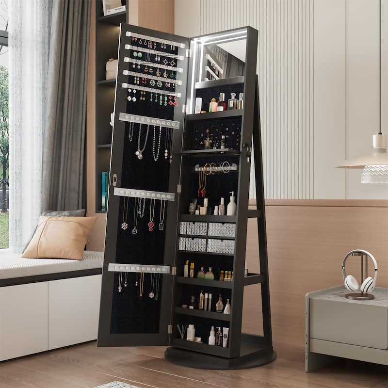 360°Swivel Jewelry Cabinet with Full Length Mirror