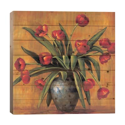 Red Tulips Print On Wood by Brian Francis - Multi-Color