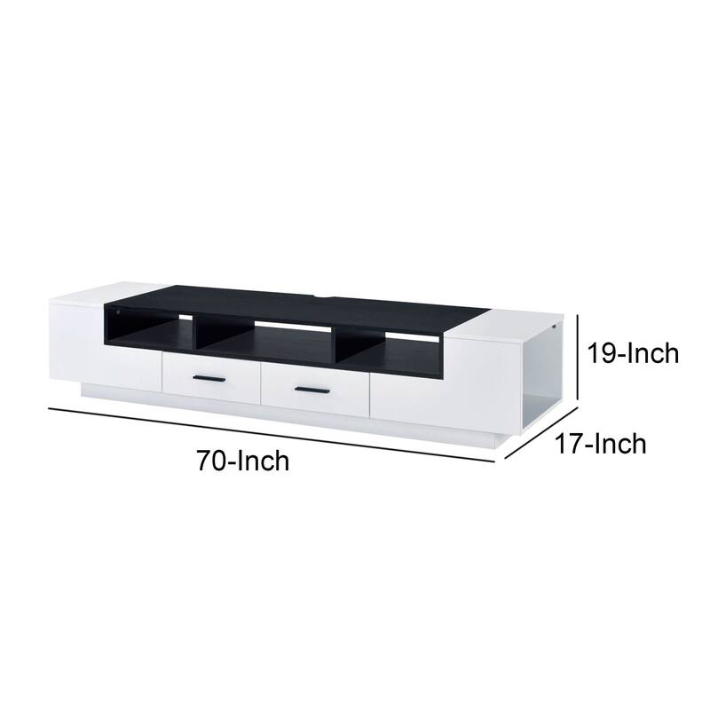 Contemporary 2 Drawer TV Stand with Media Compartments, Black and White
