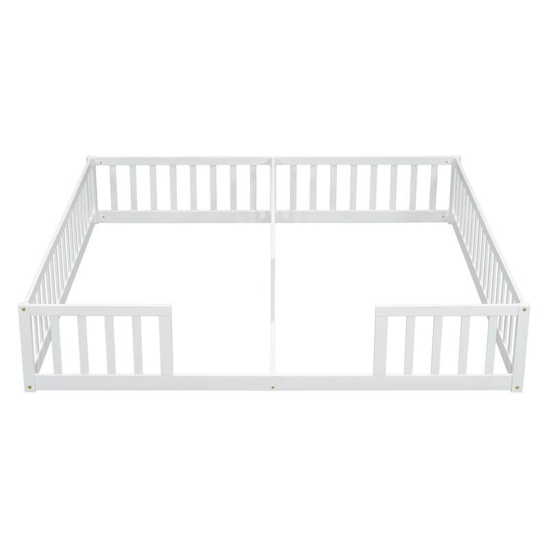 Double Twin Size Floor Bed with Fence and Guardrails