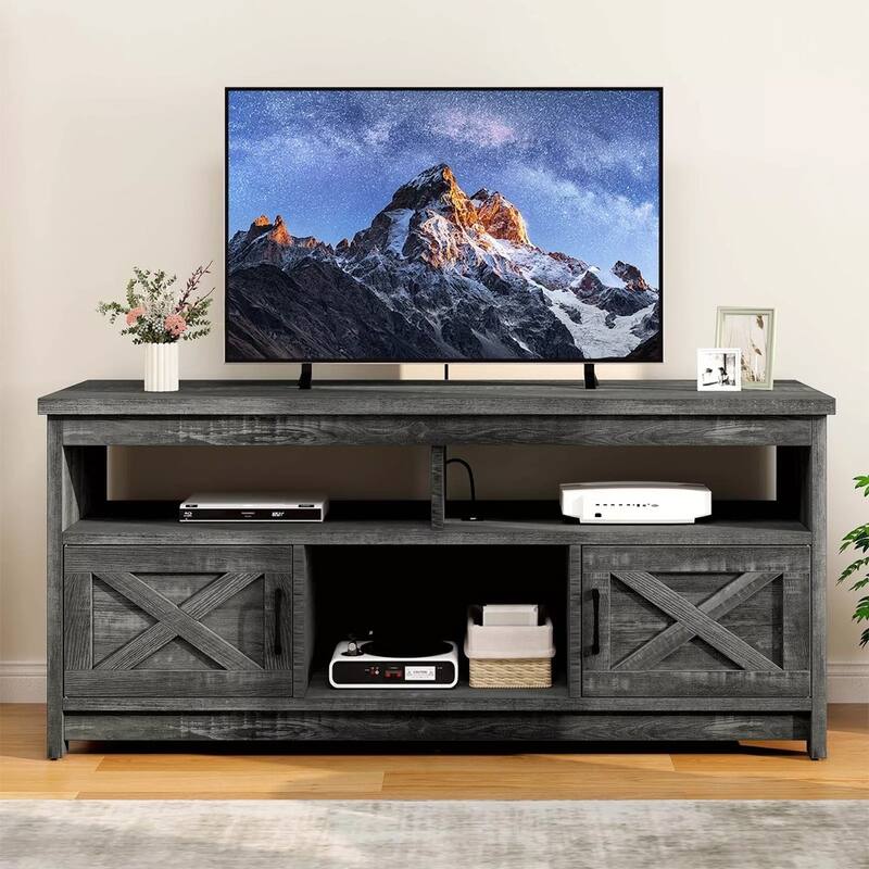 TV Stand for 65 Inch TVs with Power Outlets & Open Shelf - 58 inches