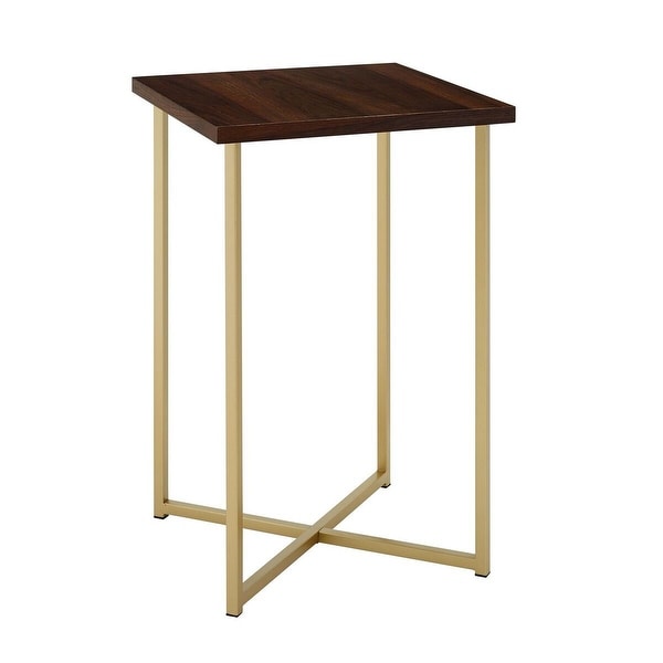 Offex 16" Square Side Table with Dark Walnut Top and Gold Legs