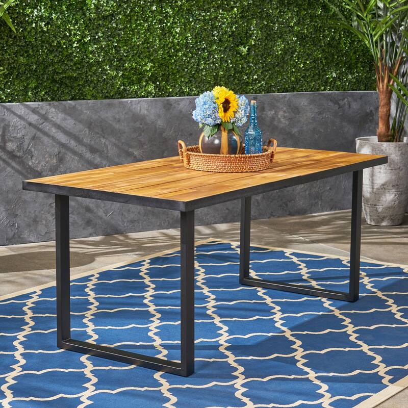 Roomfitters Kyston 70 Inch Rectangular Outdoor Dining Table, Acacia Wood Top with Iron Legs, Teak - L 70.3" x W 34.0" x H 30.0"