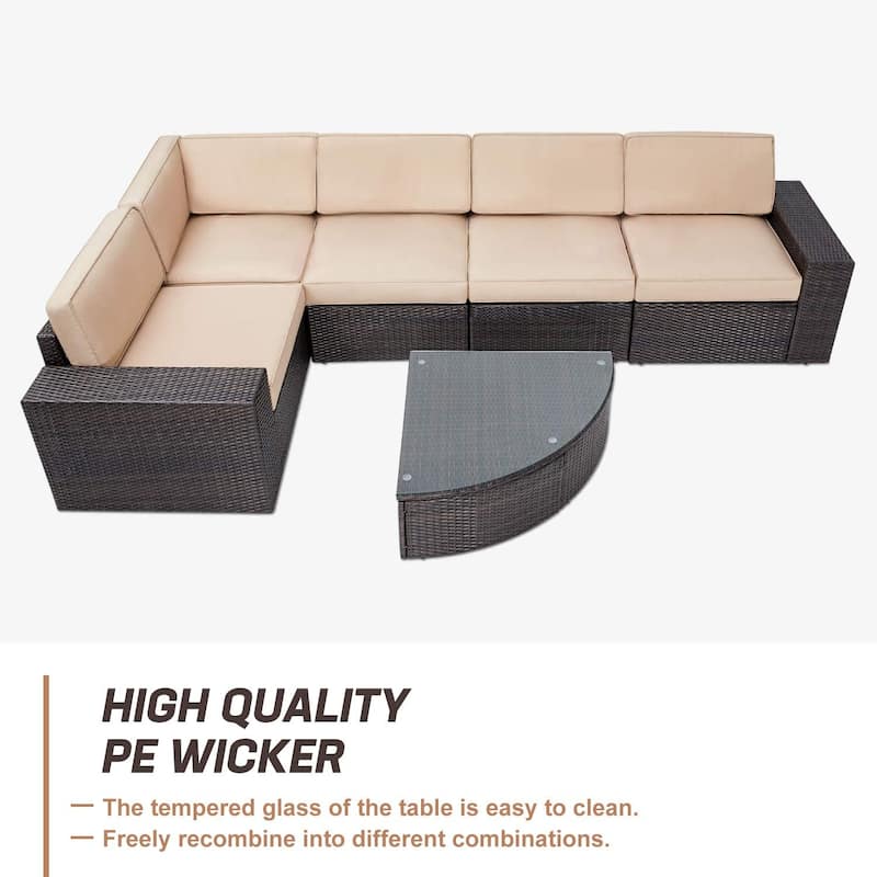 Suncrown Outdoor 6-piece Brown Rattan Sectional Sofa Set with Table