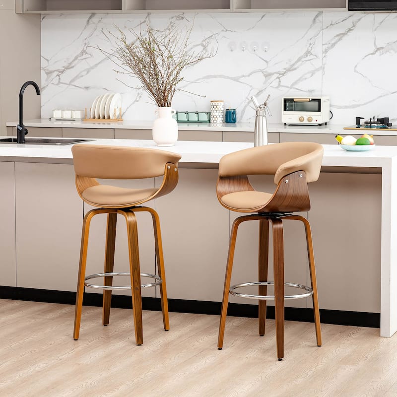 Glitzhome Set of 4 Modern Counter or Bar Height Faux Leather Swivel Pub Stools