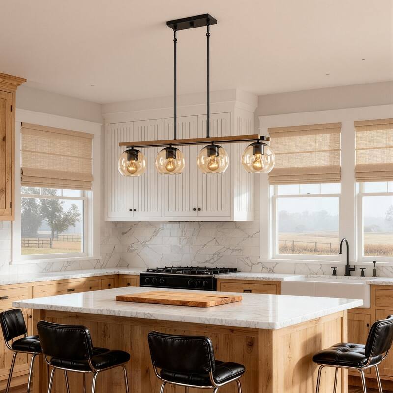 KAWOTI 4-Light Island Pendant Light with Tawny Glass Globes - L36 x W6.25 x H53.75 - L36 x W6.25 x H53.75