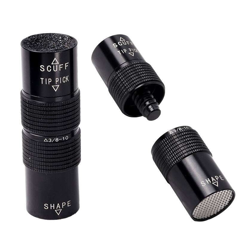 GSE™ Billiard Pool Cue Stick Tip Scuffer/Shaper/Aerator Tool with 3/8x10 Joint Protectors - Black - Black