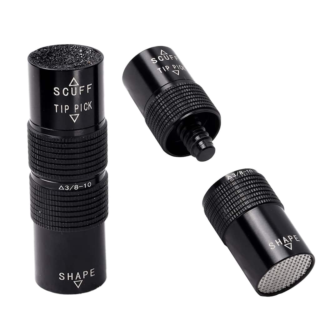 GSE™ Billiard Pool Cue Stick Tip Scuffer/Shaper/Aerator Tool with 3/8x10 Joint Protectors - Black