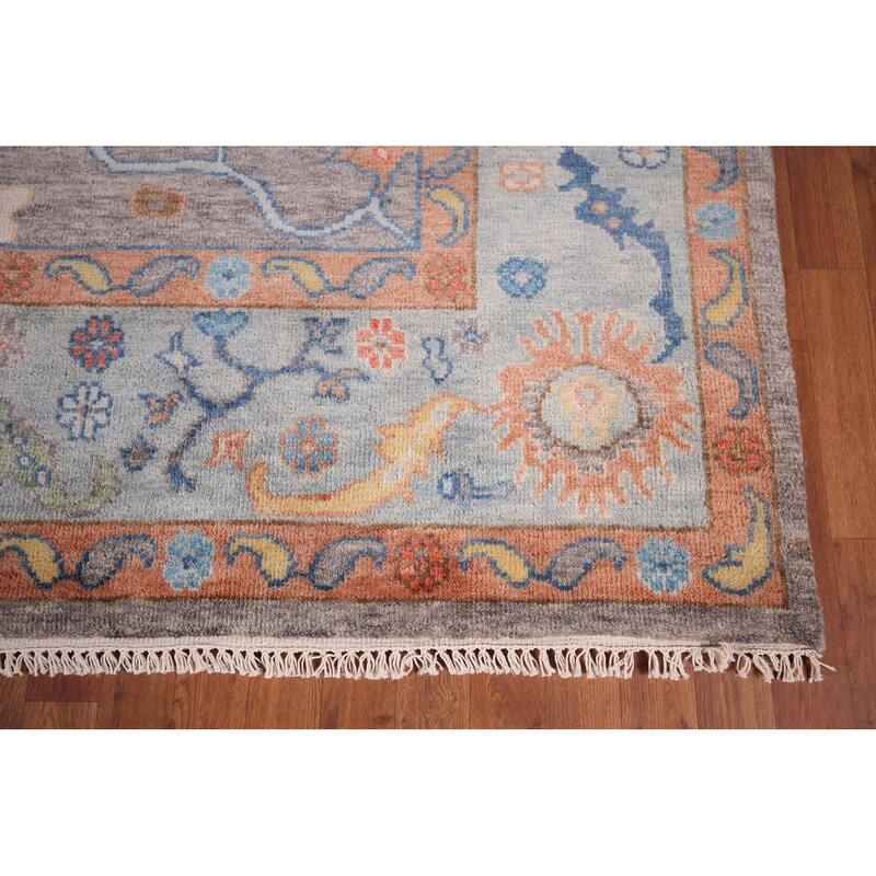 Gray Oushak Indian Area Rug Handmade Wool Carpet - 8'7"x 12'3"