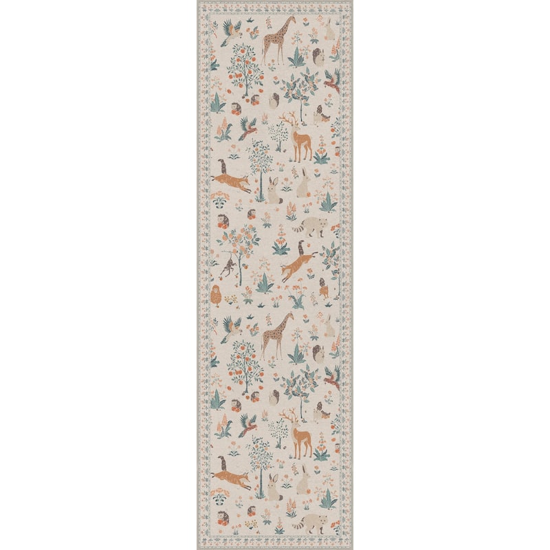 Mcow Woodland Friends Animal Print Low-Pile Machine-Washable Area Rug