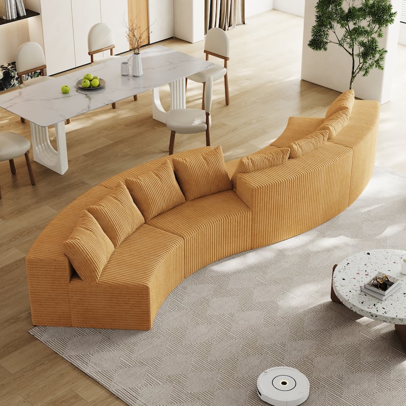 Symmetrical Curved Sectional Sofa Corduroy Modular Semi Circular Couch