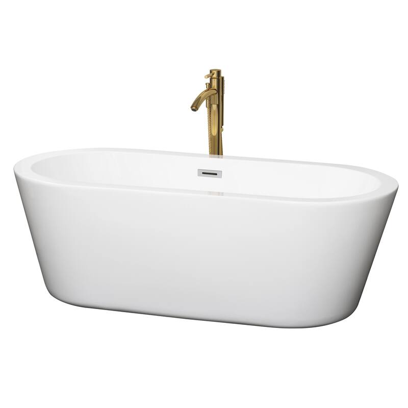 Wyndham Collection Mermaid 67" Free Standing Acrylic Soaking Tub with - White / Polished Chrome Trim / Brushed Gold Faucet
