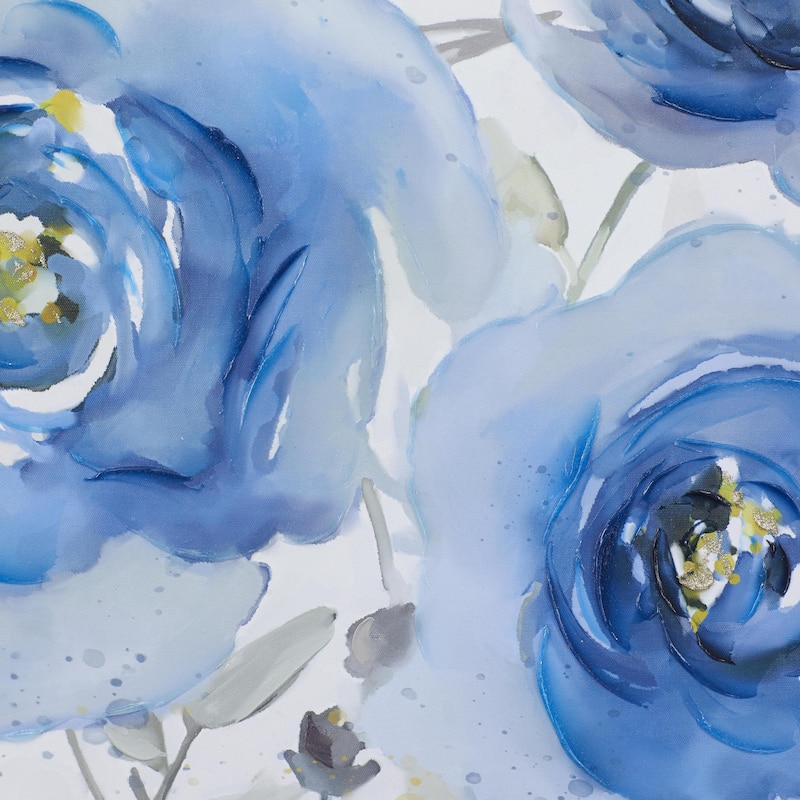 Canvas Floral Framed Wall Art with Silver Frame - Blue - Roche River Decor