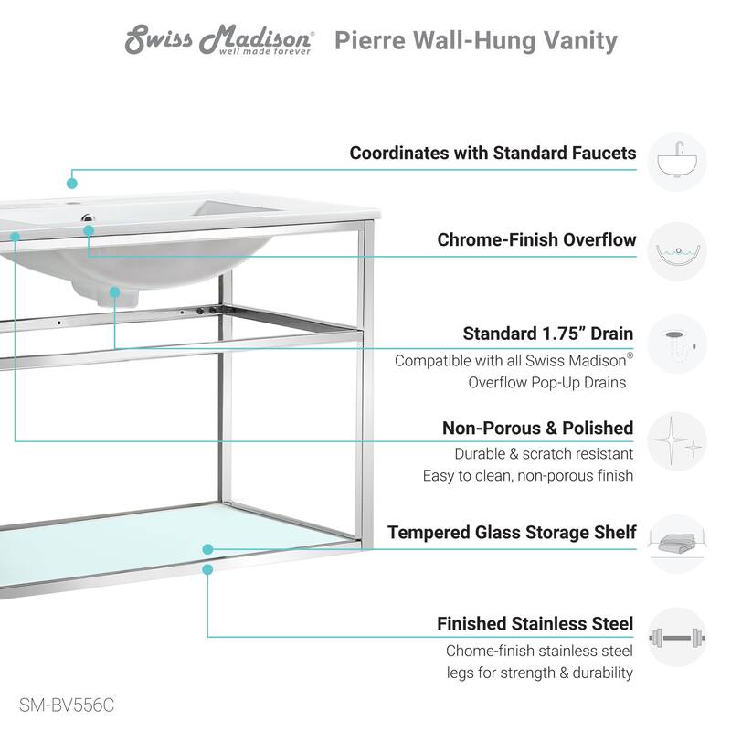 Pierre 30 Single, Open Shelf, Metal Frame Bathroom Vanity
