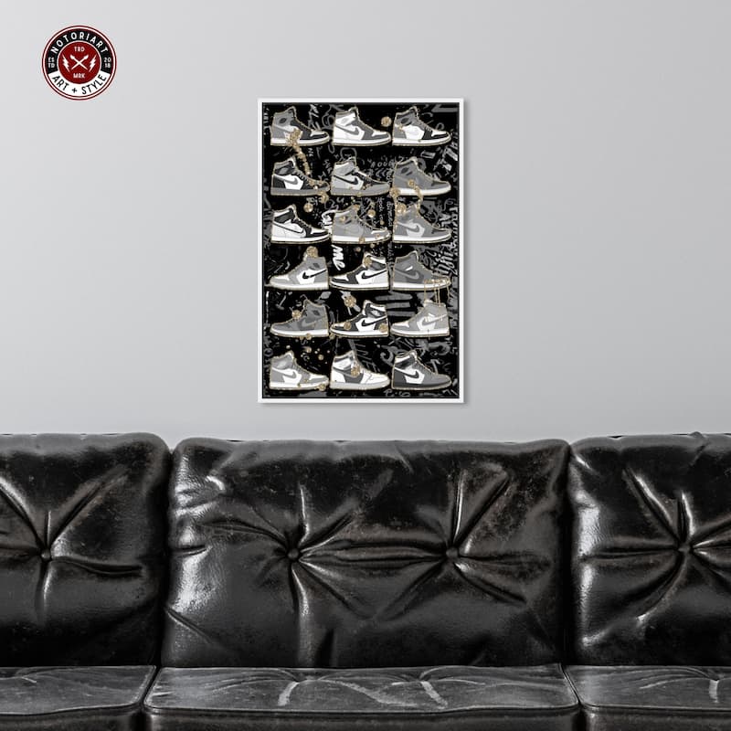 Notoriart Black And White Sneaker Collection Framed Sneaker 1 Piece Canvas Wall Art